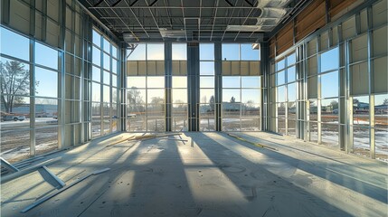 Poster - Beginning of construction, exterior, steel frame structure, drywall. Generative AI.