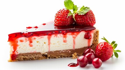 Wall Mural - Strawberry cheesecake isolated on white background 