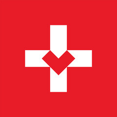 Poster - stylized pixel red heart inside white cross. medical care logo.