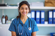 Portrait, woman and nurse with smile, healthcare or confidence with uniform or hospital. Face, surgeon or medical with professional, doctor or physician with stethoscope or career ambition in clinic