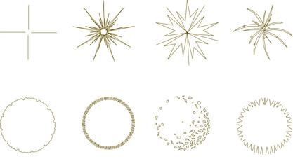 Vector sketch illustration of the design of trees and plants with branches seen from above to complete the architectural layout and site plan drawings 
