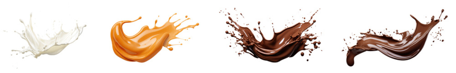 set of liquid chocolate isolated on white or transparent png