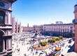 Aerial shot of the cathedral square in the historic center.Piazza del Duomo, Milan - Italy