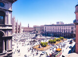 Fototapeta Na drzwi - Aerial shot of the cathedral square in the historic center.Piazza del Duomo, Milan - Italy