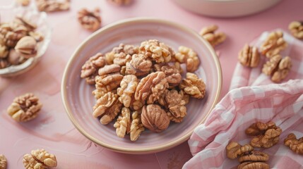 Sticker - Bowl of assorted nuts on pink tablecloth