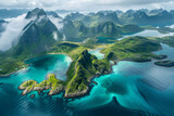 Fototapeta  - Aerial view of beautiful green islands with mountains
