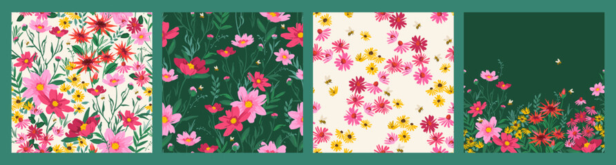 Canvas Print - Floral seamless patterns. Vector design for paper, cover, fabric, interior decor and other