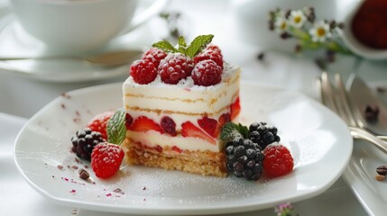 Wall Mural - Cake with assorted berries on plate