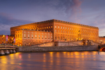 Wall Mural - stockholm, sweden. view of the royal palace. the capital of sweden. cityscape during evening. view o
