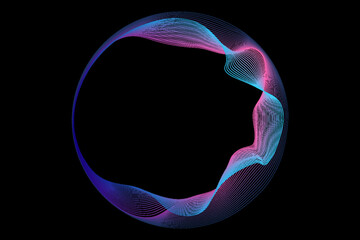 Wall Mural - Vector abstract circles lines wavy in round frame colorful spectrum light isolated on black background with empty space for text in concept technology, digital. vector