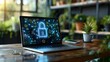 Secure Digital Workspace: Emphasizing Cybersecurity Amidst Nature. Concept Cybersecurity, Nature, Secure Workspace, Digital Safety, Technology