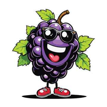 clipart vector cut out, funny grape mascot with glasses