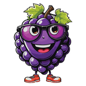 clipart vector cut out, funny grape mascot with glasses