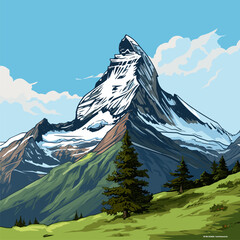 Wall Mural - Matterhorn hand-drawn comic illustration. Matterhorn. Vector doodle style cartoon illustration