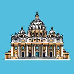 Wall Mural - Basilica of Saint Peter hand-drawn comic illustration. Saint Peter's Basilica. Vector doodle style cartoon illustration