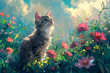Background Flower 024
Cute kitten sitting in the meadow with flowers. Digital painting.