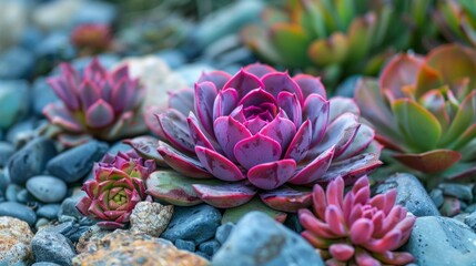 Canvas Print - Close-up pink flower rock garden