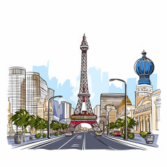 Wall Mural - Las Vegas. Las Vegas hand-drawn comic illustration. Vector doodle style cartoon illustration