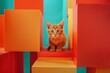 Ginger kitten amongst colorful blocks