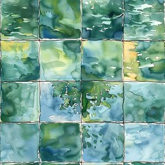Poster - Seamless tiles depicting the serene beauty of sunlit lakes, with watercolor reflections of sunlight dancing on the water's surface. Seamless Pattern, Fabric Pattern, Tumbler Wrap, Mug Wrap.