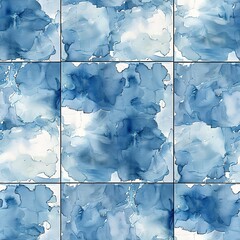 Poster - Seamless pattern of watercolor tiles capturing the serene moments just before the sun breaks through the cloud cover.  Seamless Pattern, Fabric Pattern, Tumbler Wrap, Mug Wrap.