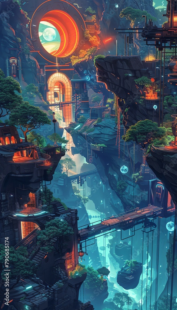Distopian Vr Visualize a vector illustration of a futuristic VR simulation where ...
