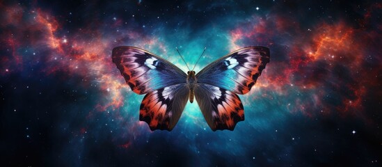 Poster - A butterfly with red and blue wings in a galaxy