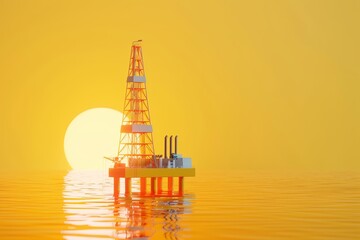  A large oil rig is floating in the ocean