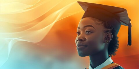 Wall Mural - African American Female Graduate in Cap and Gown Celebrating Success.