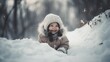 © vlntn - Portrait of a little girl in a snowy park. Сhild playing in the winter.