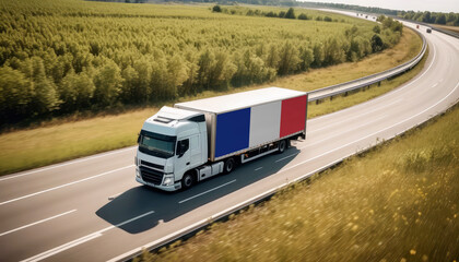 An France-flagged truck hauls cargo along the highway, embodying the essence of logistics and transportation in the France