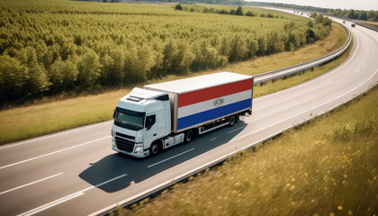 An Paraguay-flagged truck hauls cargo along the highway, embodying the essence of logistics and transportation in the Paraguay