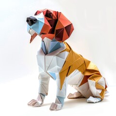 Aufkleber - a dog made out of origami paper on a white background.