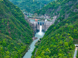 Fototapeta Miasto - Aerial photography of hydropower station