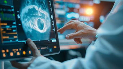 Aufkleber - A doctor is pointing at a computer screen displaying a medical image
