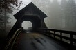 An ominous fog-covered bridge.
