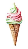 włoskie lody w wafelku, farba akwarelowa. Izolowane. 