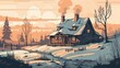 Winter landscape with house. Generative AI