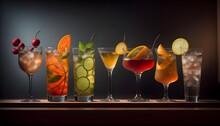 Generative AI Free Photo Of Fresh Cocktails With Ice, Lemon, Lime, And Fruits