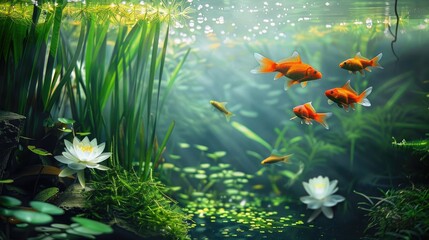 Wall Mural - An image of serene nature with water and beautiful fish