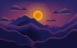flat illustration of a sunrise between the beautiful mountains. vector illustration with gradient color. for background website card and wallpaper