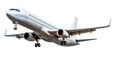 taking off airplane isolated on a white or transparent background. close-up of a white airplane, sid