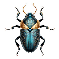 Wall Mural - Beetle isolated on a white or transparent background. Blue beetle, close-up, top view. Insect theme graphic design element.