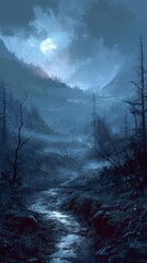 Canvas Print - a dark and stormy night with a full moon in the sky