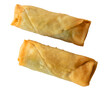 Two spring rolls isolated on transparent background. Top view close up image.
