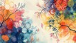 Abstract watercolor background with floral elements and hexagons. Hand-drawn illustration. Ai generative.
