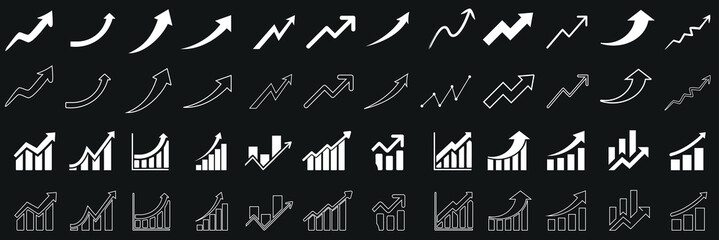 Growth, progress icon set for business, financial, arrows, graphs, expansion, increase, growth icon vector collection