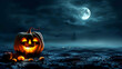 A charming Halloween pumpkin grinning in the moonlight, with room for your spooky message.
