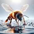 bee on water, honeybee macro, cinematic lighting animated in 3D