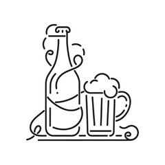 Wall Mural - Beer glass and bottle icon, vector graphics, linear style.